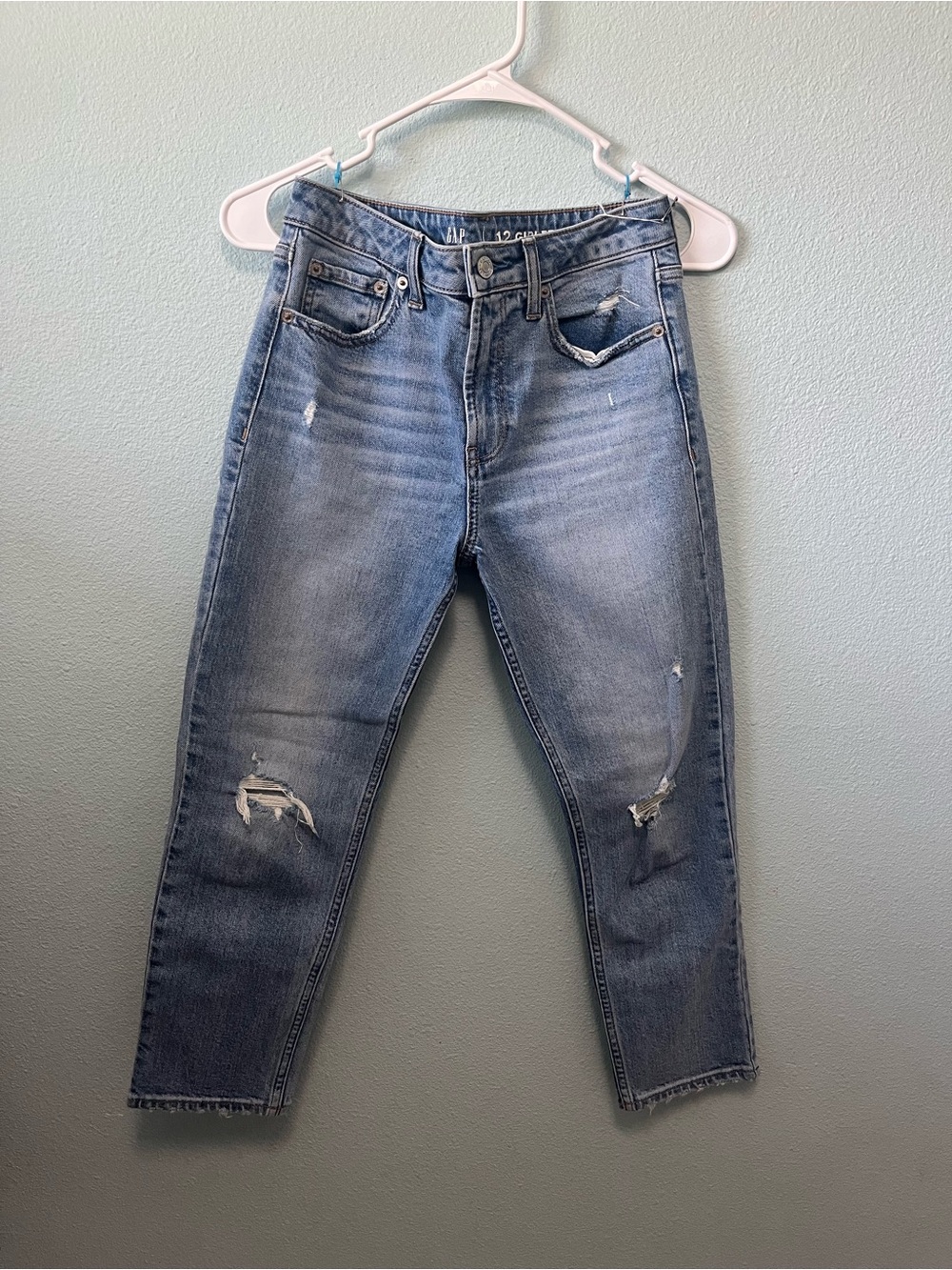 GAP Kids Medium Blue Distressed Girlfriend High Rise Jeans